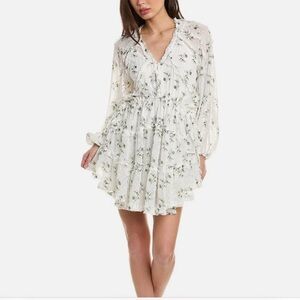 Anthropologie White Floral Ruffled Mini Dress